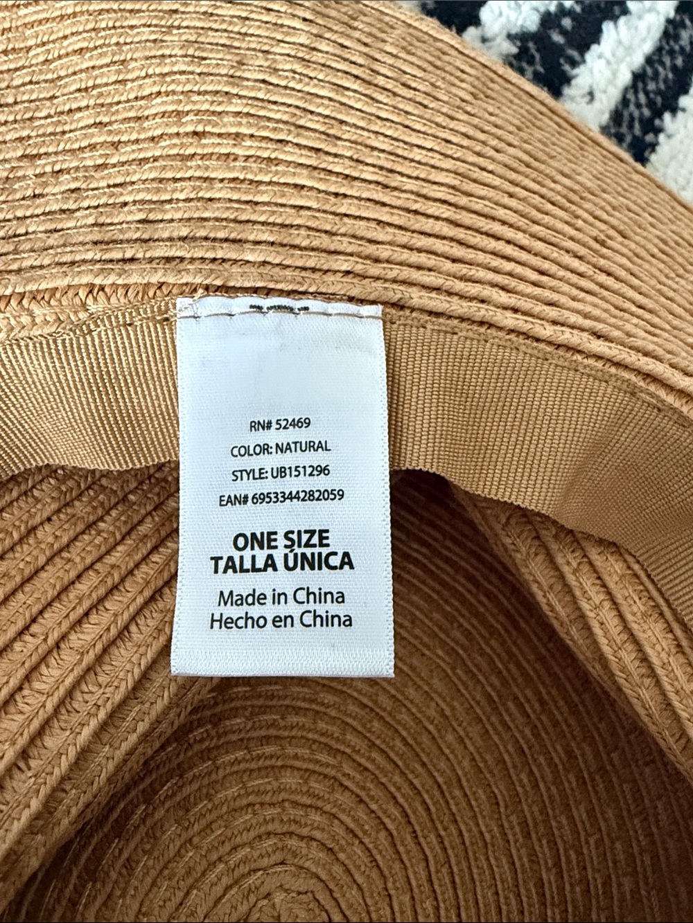Wide-Brim Straw Sun Hat with Gold Chain - Tan - Picture 3 of 3